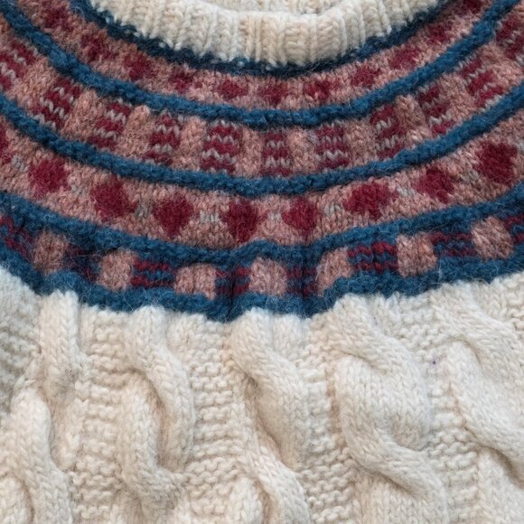 Unbranded Handknit Sweater Womens S/M Cream LS Fair Isle Cable Chunky Boho Cabin - Picture 10 of 13